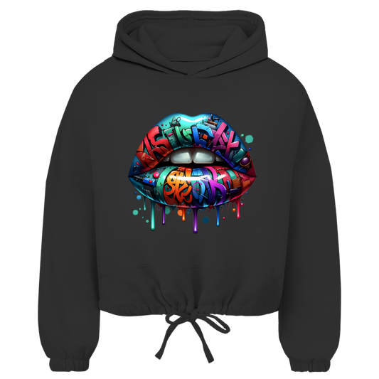 Damen Cropped Oversize Hoodie (Lips)
