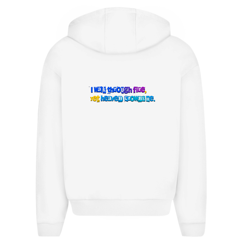 Herren Oversize Zipper Hoodie (I walk through fire yet heaven crowns me)