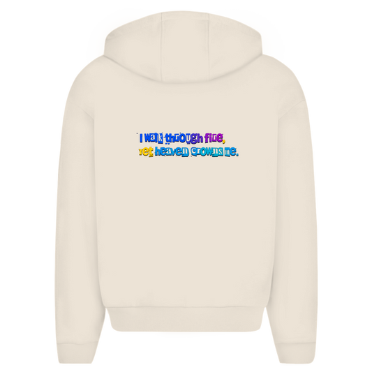 Herren Oversize Zipper Hoodie (I walk through fire yet heaven crowns me)