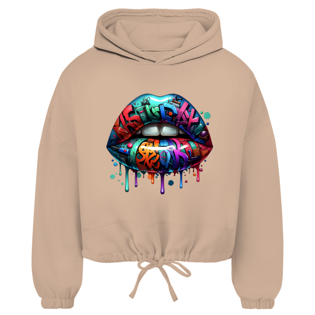 Damen Cropped Oversize Hoodie (Lips)