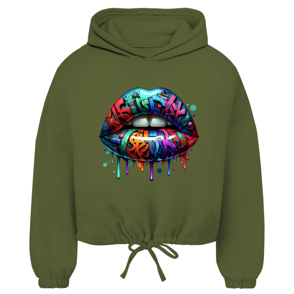 Damen Cropped Oversize Hoodie (Lips)