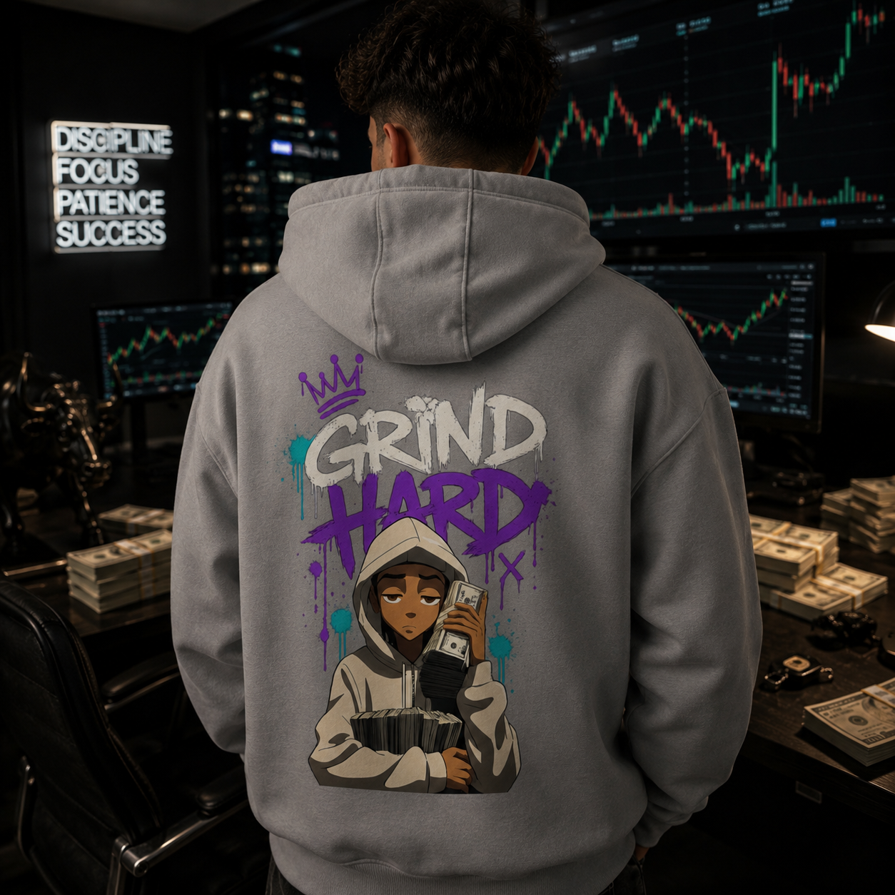 Herren Oversize Zipper Hoodie (Grind Hard) Streetlegacy