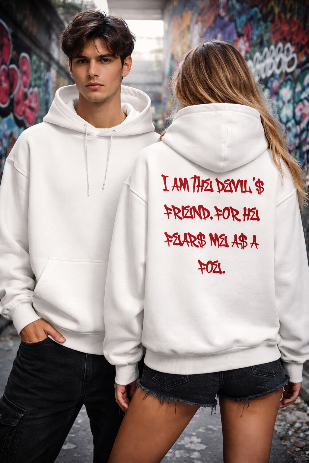 VACANCY Oversized Hoodie Unisex- Mit Taschendruck (Devil)