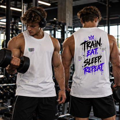 Sleeveless Oversized Tee (Train Eat Sleep Repeat. ) Streetlegacy