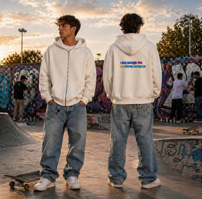 Herren Oversize Zipper Hoodie (I walk through fire yet heaven crowns me)
