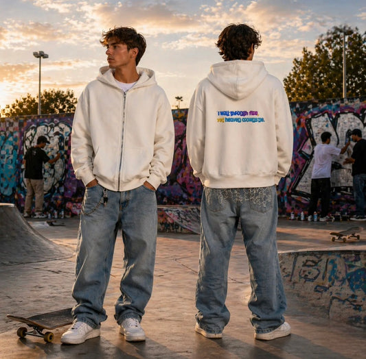 Herren Oversize Zipper Hoodie (I walk through fire yet heaven crowns me)