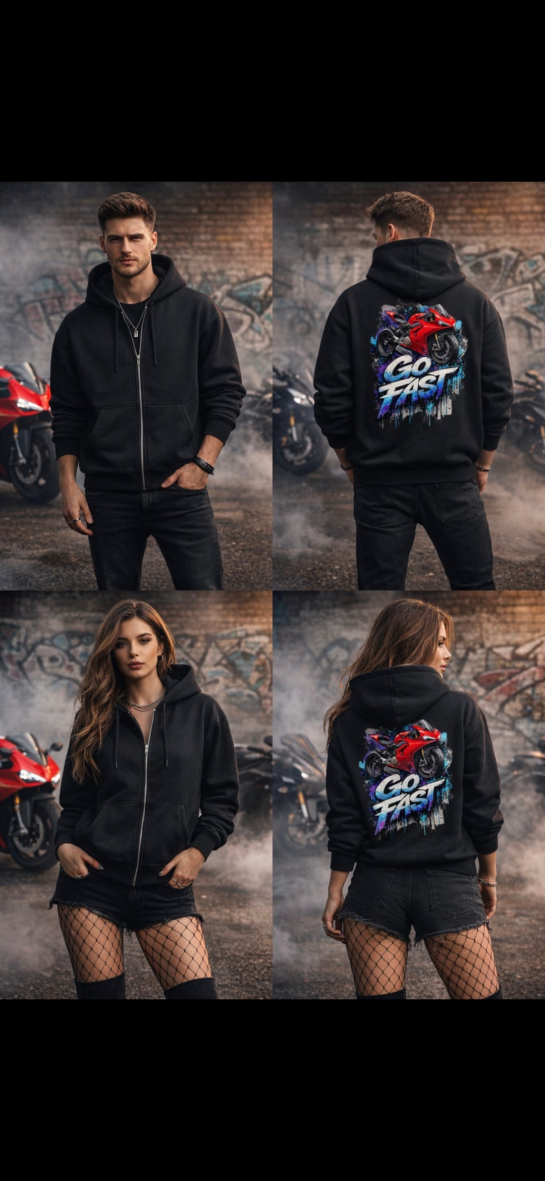 VACANCY Oversized Zipper Hoodie Unisex ( Go Fast - Bike) Streetlegacy