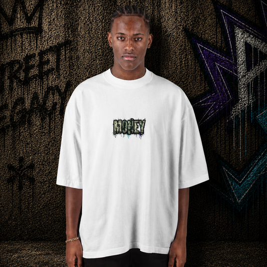 Men's Oversized Drop-Shoulder Crewneck T-Shirt | Shaka Wear SHGDD White (Money) Streetlegacy